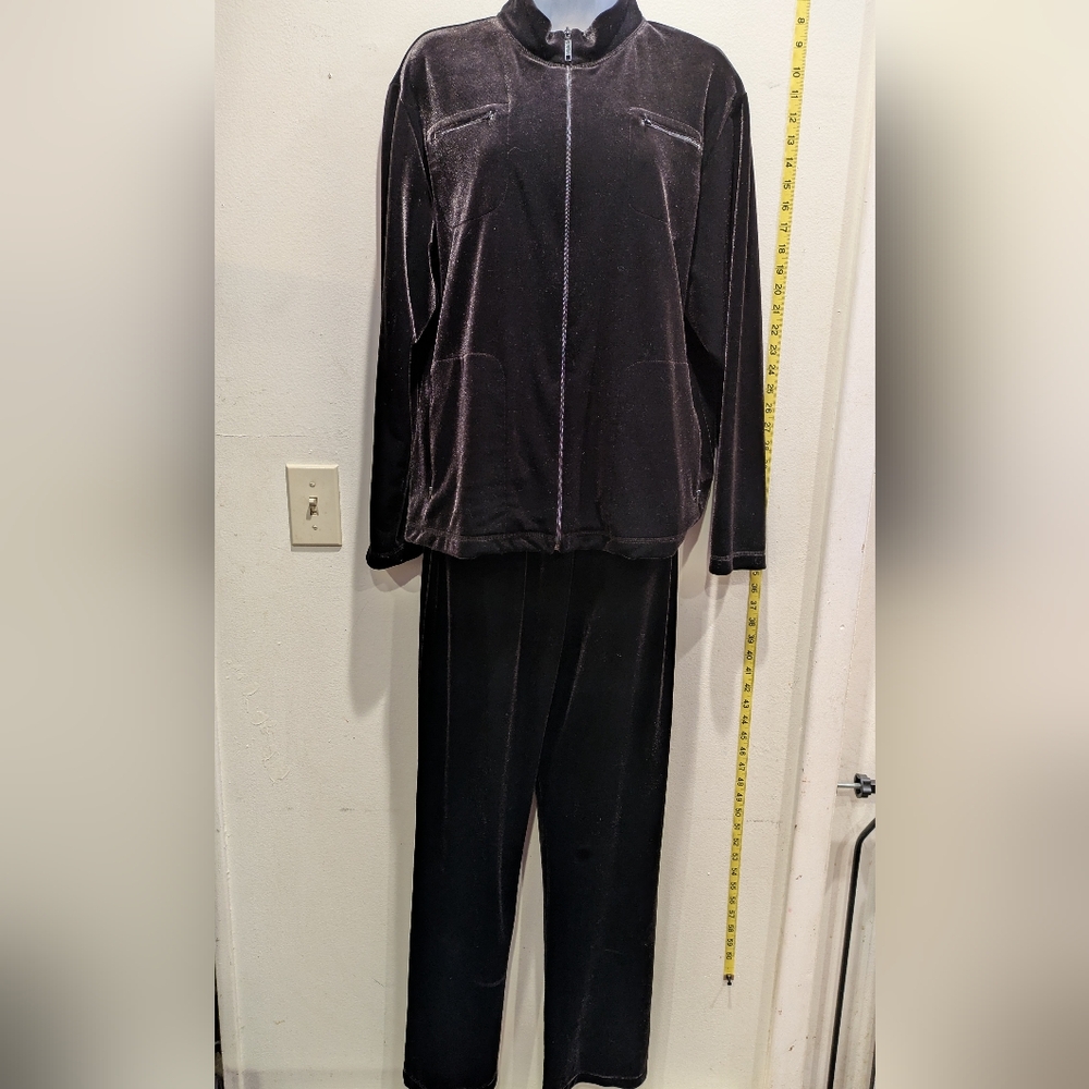 Chico's Elegant Black Velour Set Jacket Size 2 Pants Size1